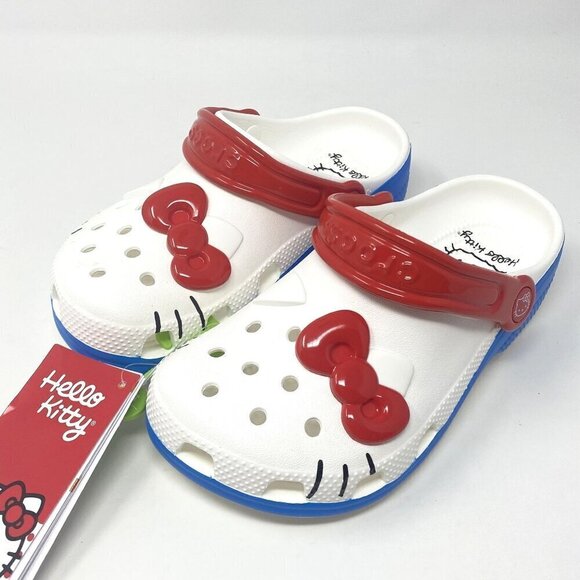 Crocs Kids' Hello Kitty Classic Clog White Red Bow Big Kid Various Sizes J1/ J2 - Picture 3 of 10